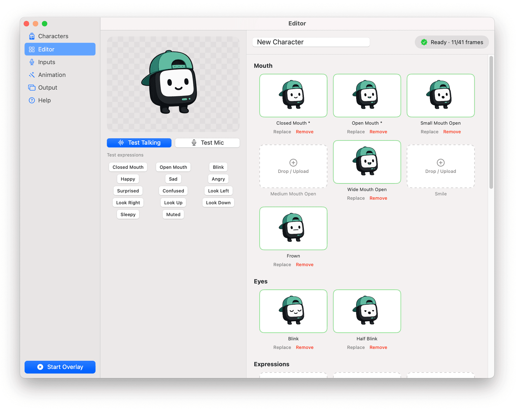 StreamSprite Editor screen