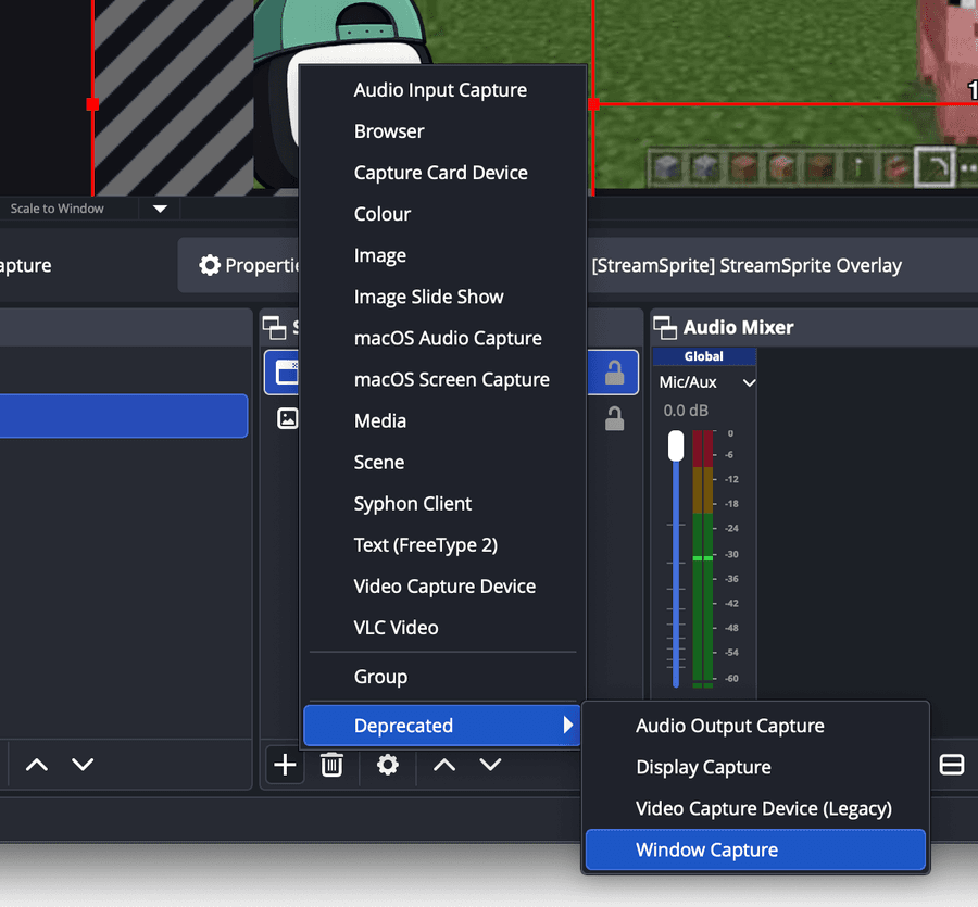 Adding a Window Capture source in OBS